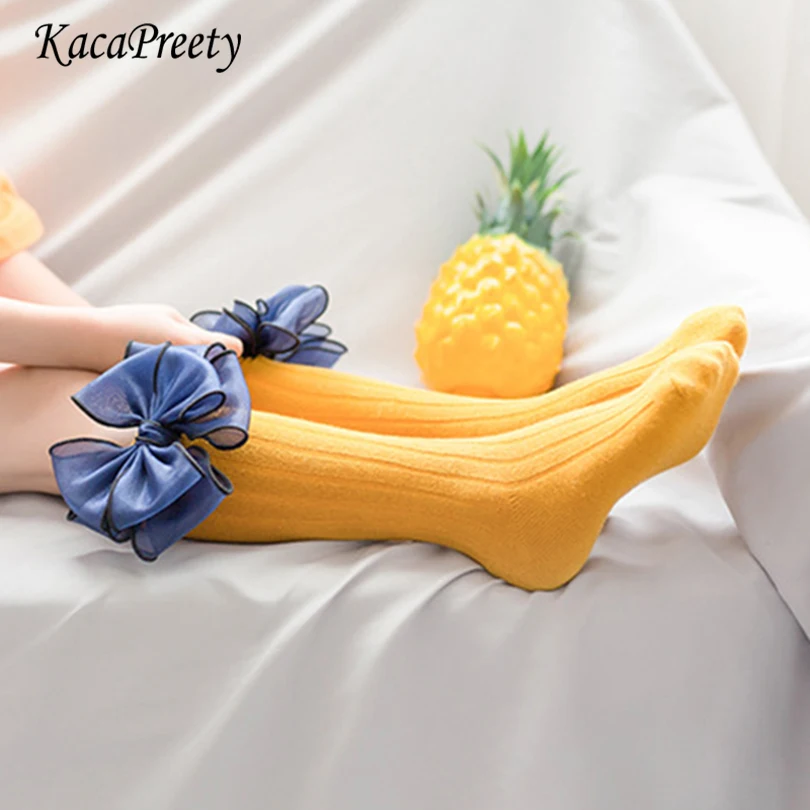 Носки для больших девочек весенне осенние Гольфы с бантом из ленты длинные носки