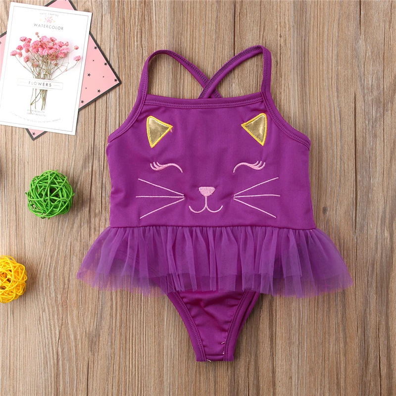 Женский слитный купальник с мультяшным котом летний купальный костюм юбкой