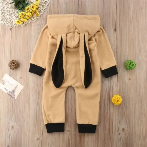 Newborn Baby Boys Girl Cute Bunny Ear Winter Jumpsuit Outfit Costume Romper Fleece Hooded Zipper Clothes |