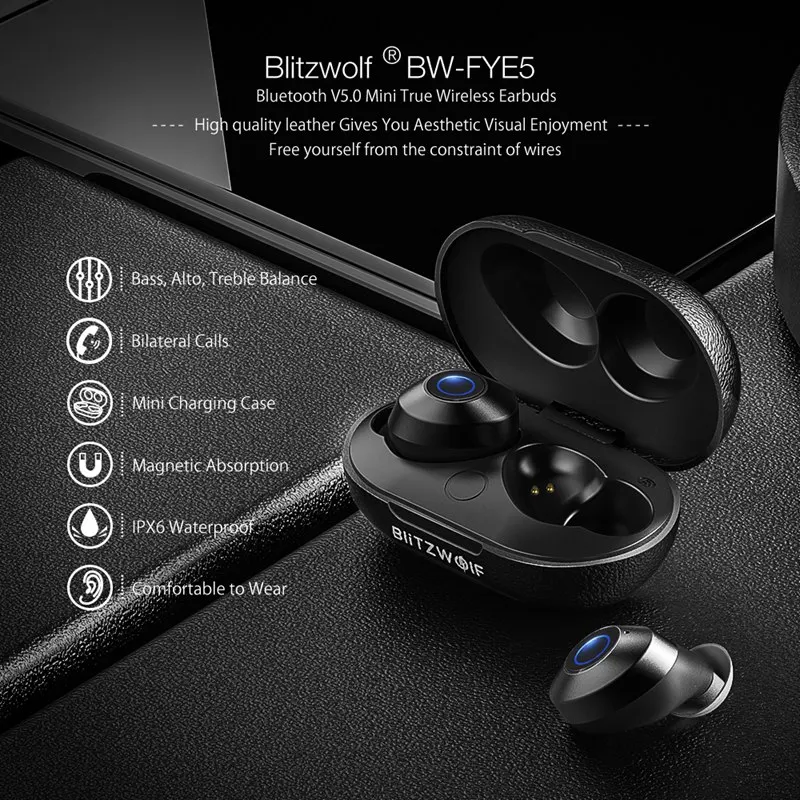 Стереонаушники вкладыши BlitzWolf TWS bluetooth 5 0 мини невидимые беспроводные