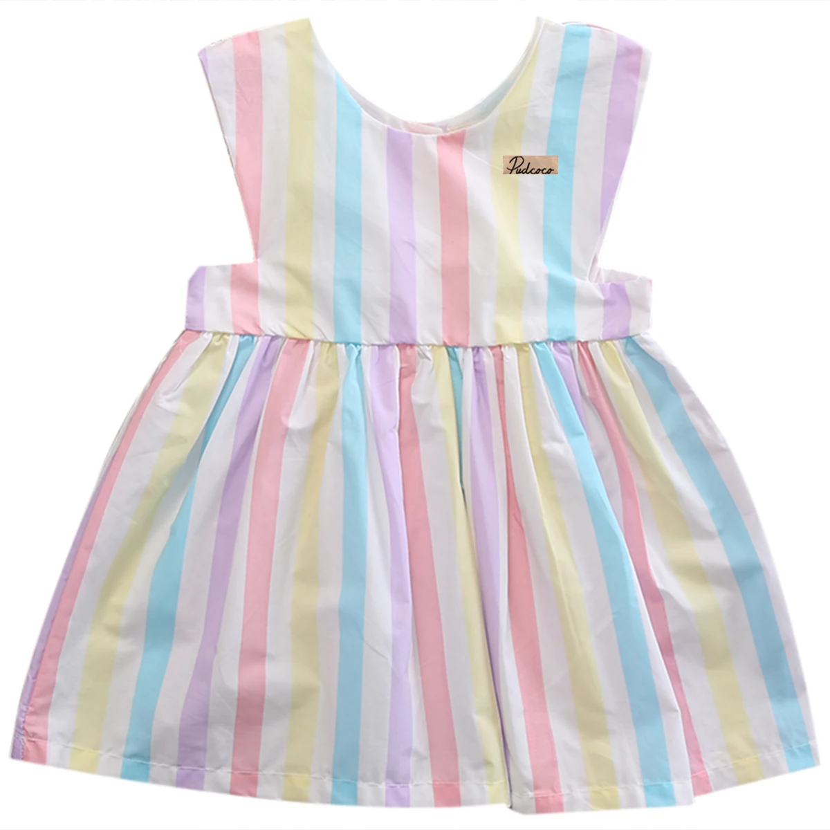 Новейшая летняя Милая одежда для маленьких девочек платье в полоску без рукавов