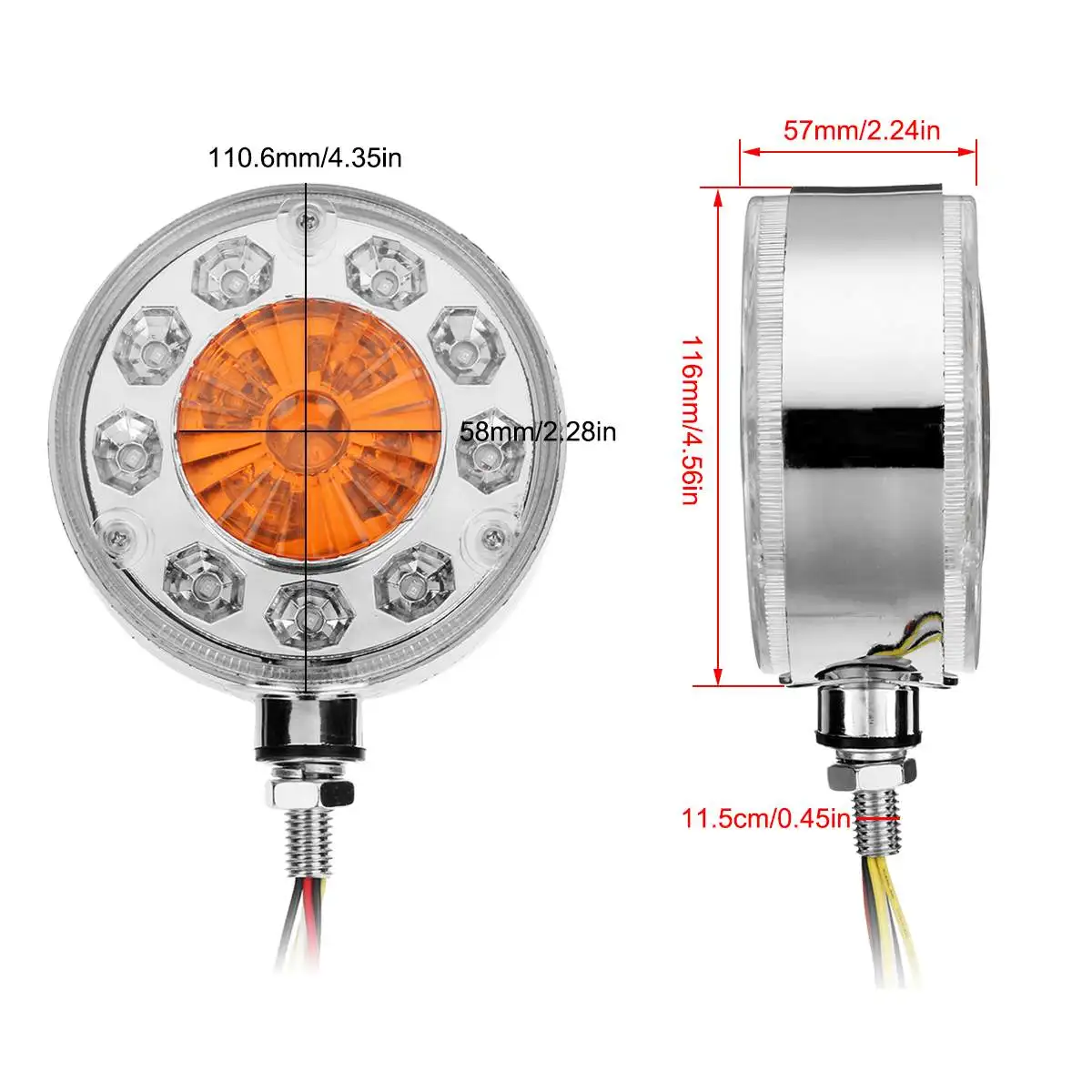 

24V 28 LED Double Face Front Rear Side Marker Light for Trucks Tractors Buses Boat White Red Yellow