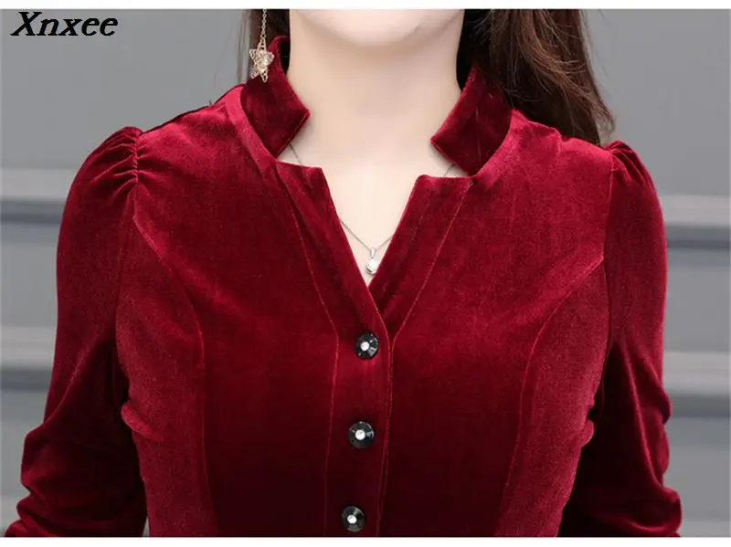 

2020 Autumn Winter Elegant Velvet Dress Women Slim Fit OL Elegant Party Dress Vintage Warm Long Dress Plus Size Vestidos Xnxee