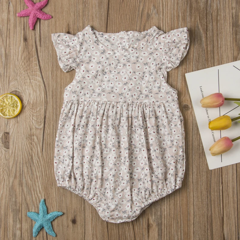 Newborn Baby Girls Floral Bodysuits Summer Clothes Toddler Fly Sleeve Casual Bodysuit Jumpsuit Infant Playsuit Outfits | Мать и ребенок