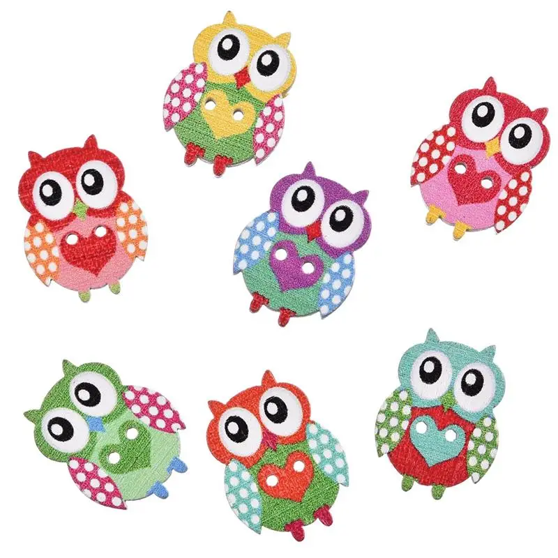 50 шт. красочные сова деревянные пуговицы декоративные швейная деревянная