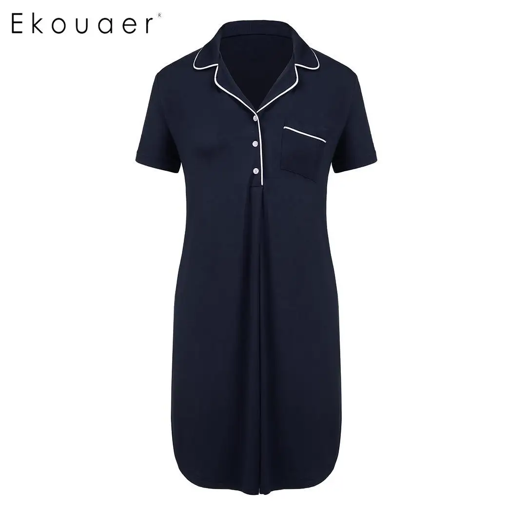 Женская ночная рубашка Ekouaer с отложным воротником и коротким рукавом XL 5XL|Ночные