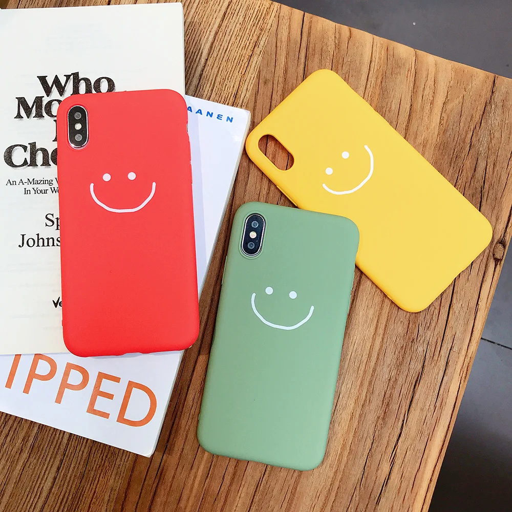 JONSNOW Phone Case for iPhone X XR XS Max Candy Color Smiley Pattern Soft Silicone 7 7+ 8 6S 6 Plus Back Cover |