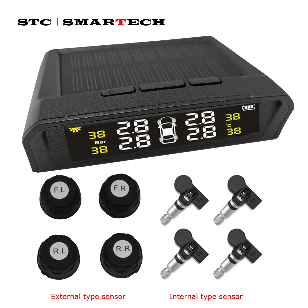 SMARTECH TPMS Солнечный автомобильный датчик давления в шинах с ЖК дисплеем система