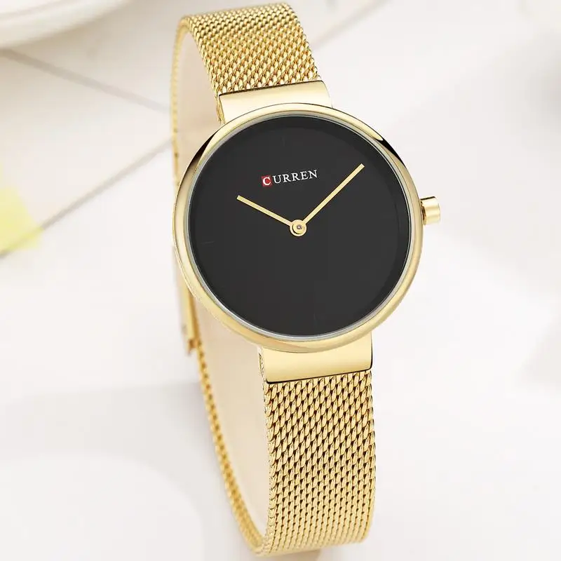 Relojes feminino Curren женские часы Лидирующий бренд роскошные золотые черные с сетчатым