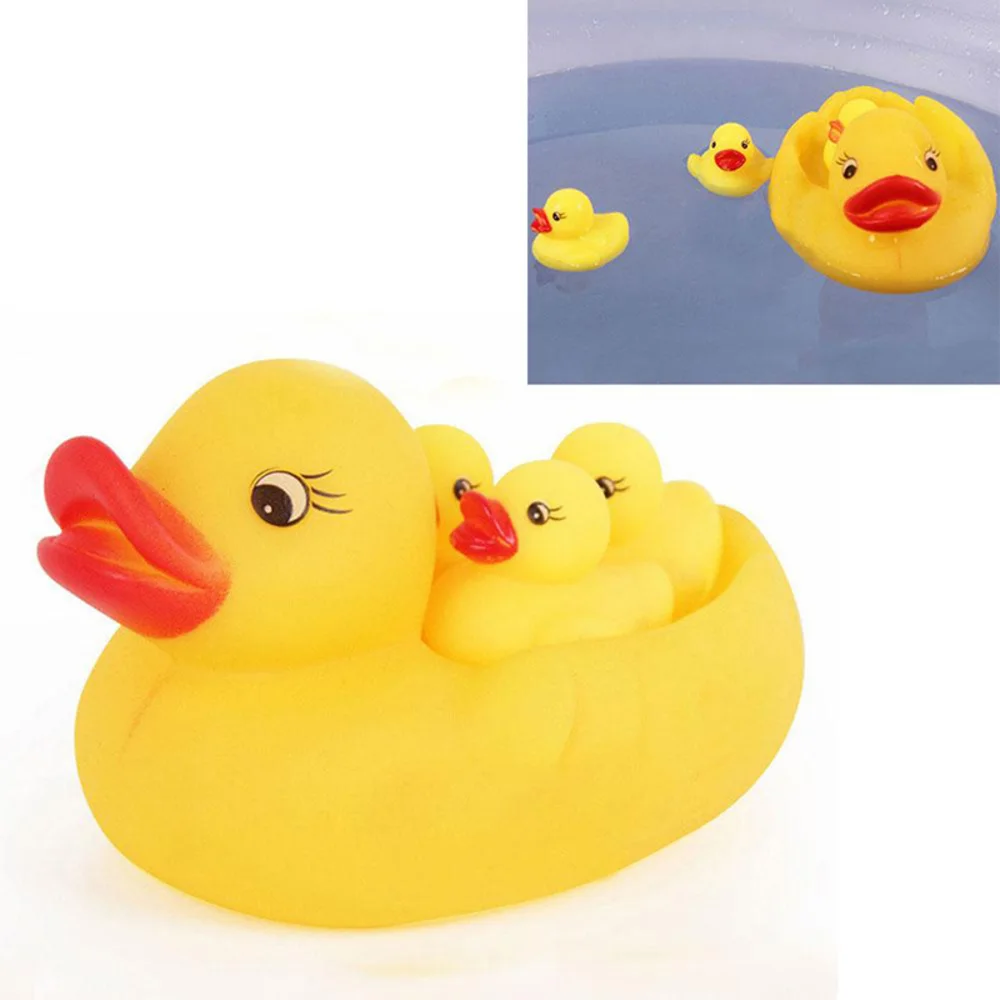 Лидер продаж! 4 Unids желтый резиновые утки Bathtime писклявый ванна для младенцев обувь
