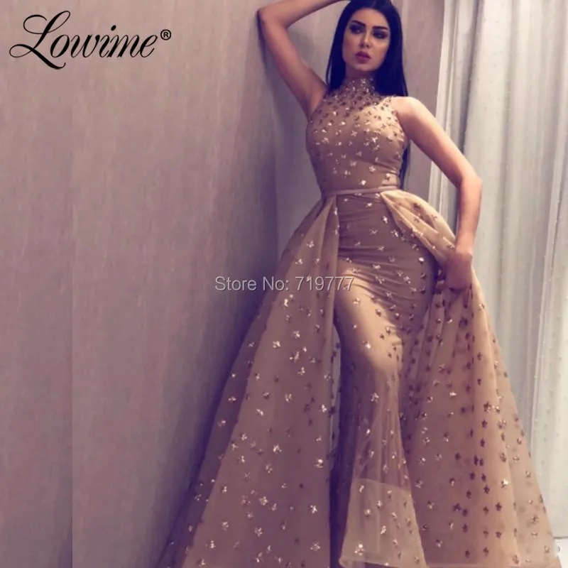 Champagne Islamic Dubai Arabic Evening Dresses Mermaid Party Gowns With Detachable Train 2019 Two Pieces Long Prom Dress | Свадьбы и