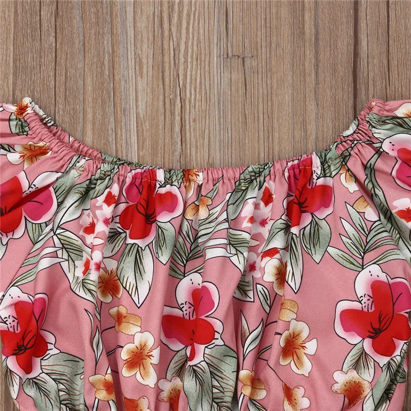 Fashion Kid Baby Girl Floral Clothes Sets Off Shoulder Short Sleeve Crop Tops Bow Wide Leg Pants 2Pcs Summer Outfits 18M-6Y | Мать и