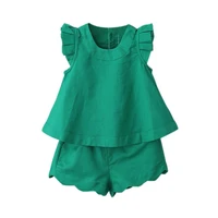 simple ruffle 2pcs set age for 3 10 yrs little girl summer clothes sleeveless t shirtshort pants baby girl green school outfits
