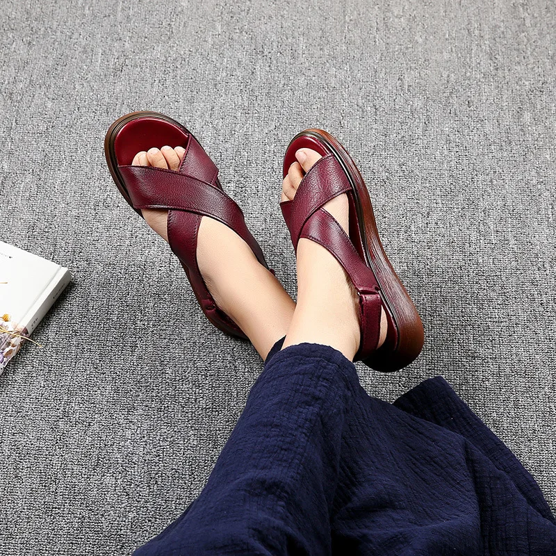 Женские сандалии летняя обувь на платформе женские кожаные высоком каблуке 5 см с