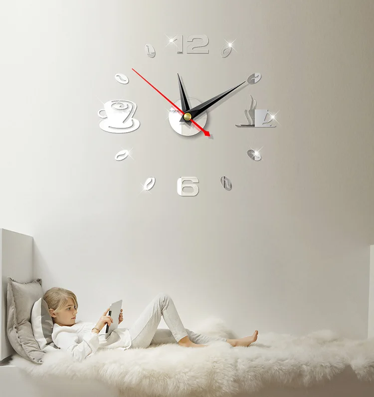 Fai Da Te Grande Orologio da Parete Kit 3D specchiо поверхность Adesivo|Настенные часы| |