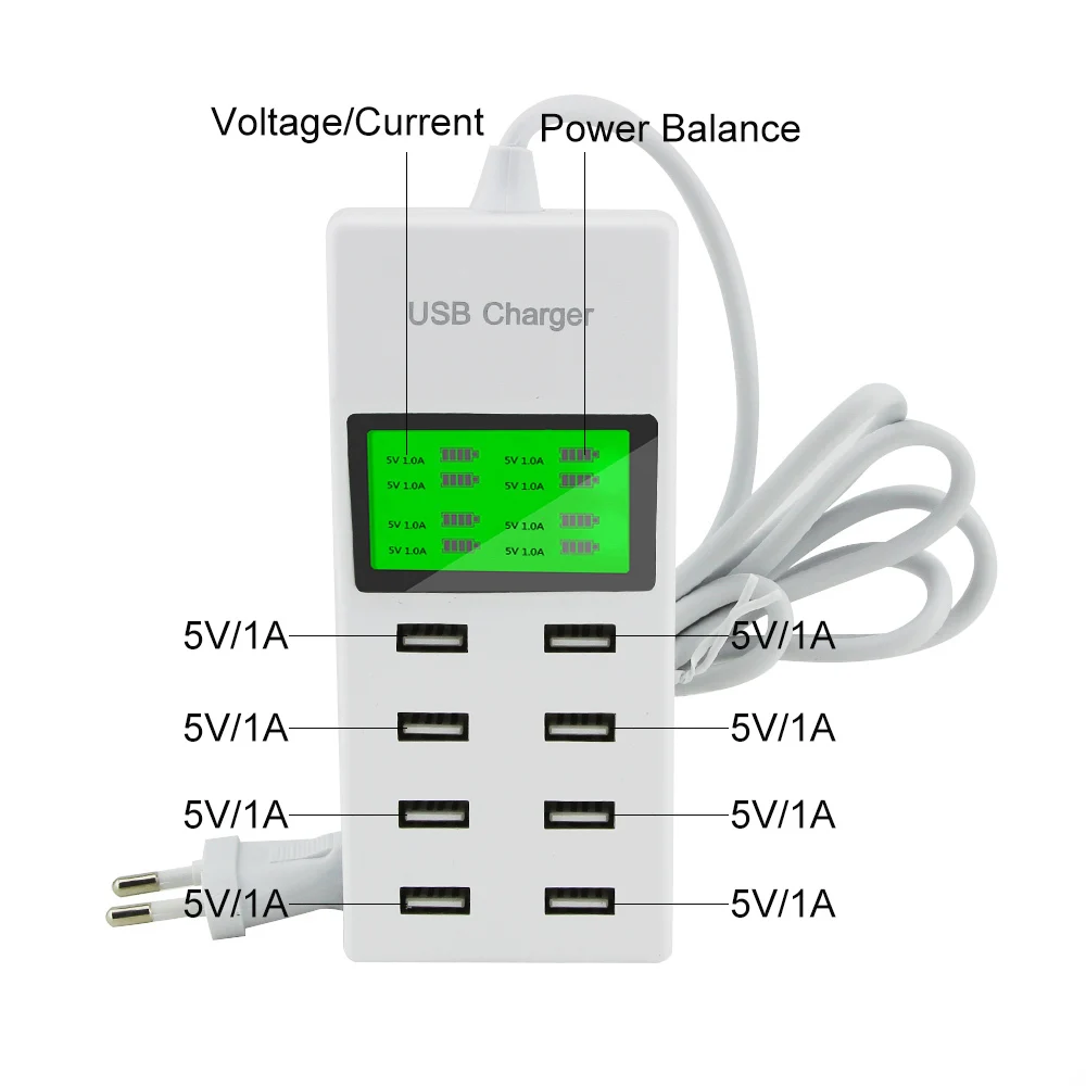 Зарядная станция с 8 USB портами и ЖК экраном|USB-хабы| |