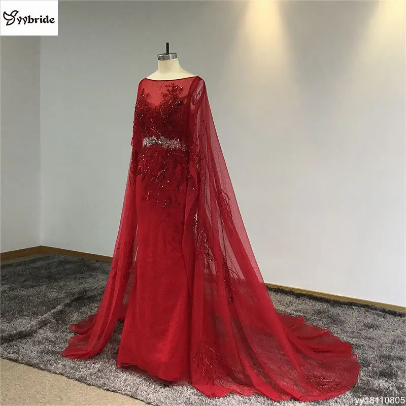 YYbride Новые Вечерние платья из красного винного тюля с кристаллами длинные