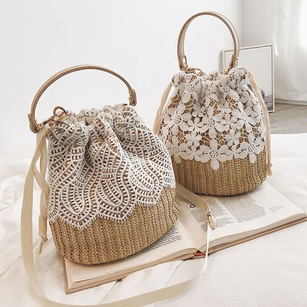 Herald Fashion Женская соломенная сумка мешок на шнурке летние плетеные женские сумки