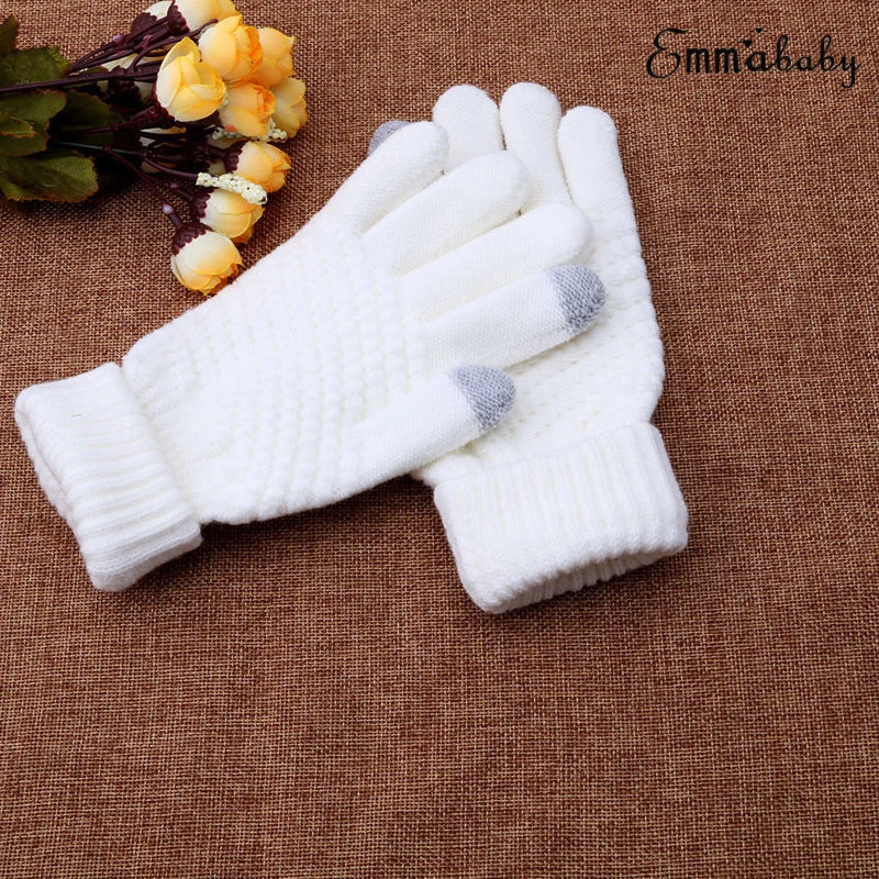 

Перчатки мужские, женские, для сенсорного экрана, зимние, теплые, с флисовой подкладкой, теплые, вязаные, однотонные, модные, черные