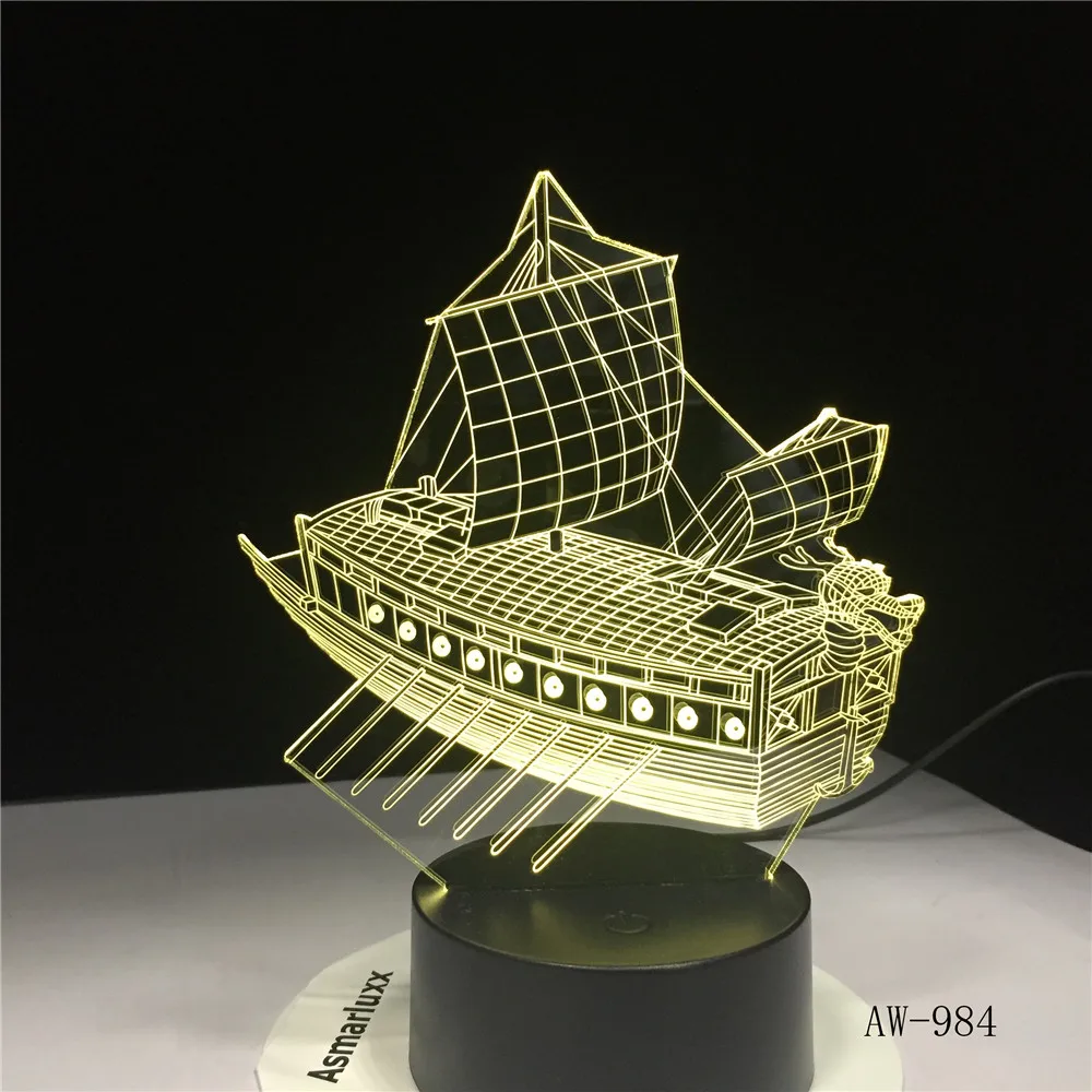 3D ретро старинный парусный корабль светодиодный светильник в китайском стиле
