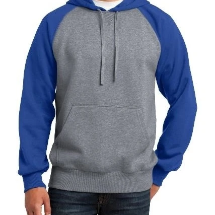 Sport-Tek ST267 Mens Raglan Colorblock Pullover Hooded Sweatshirt True Royal & Vintage Heather - 2XL | Мужская одежда