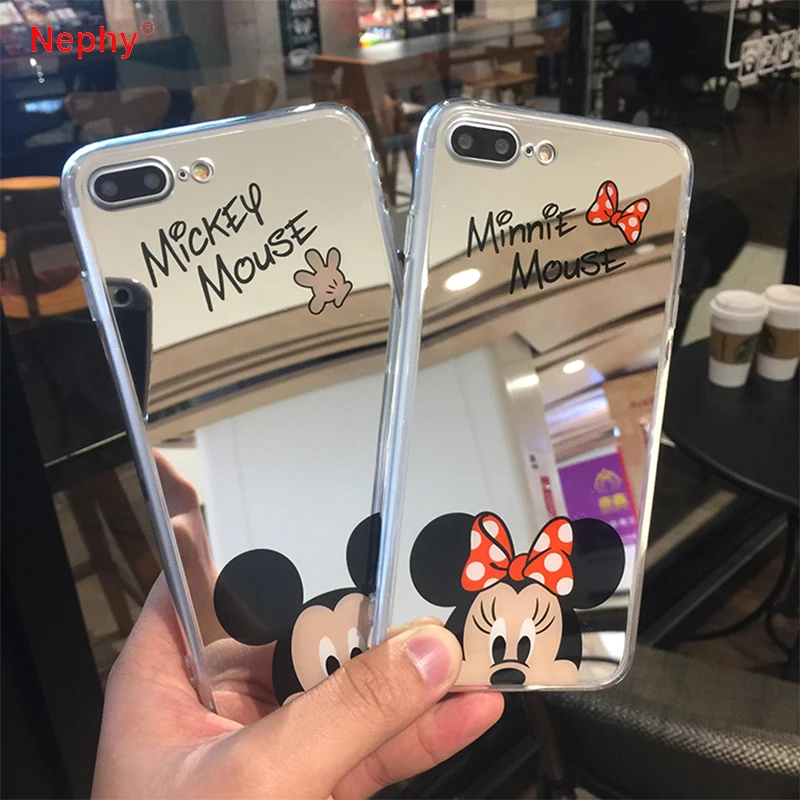 Чехол для телефона iPhone 7 6S 6 5 8 плюс Slim Silicone мультяшное Зеркало Полный Защитная