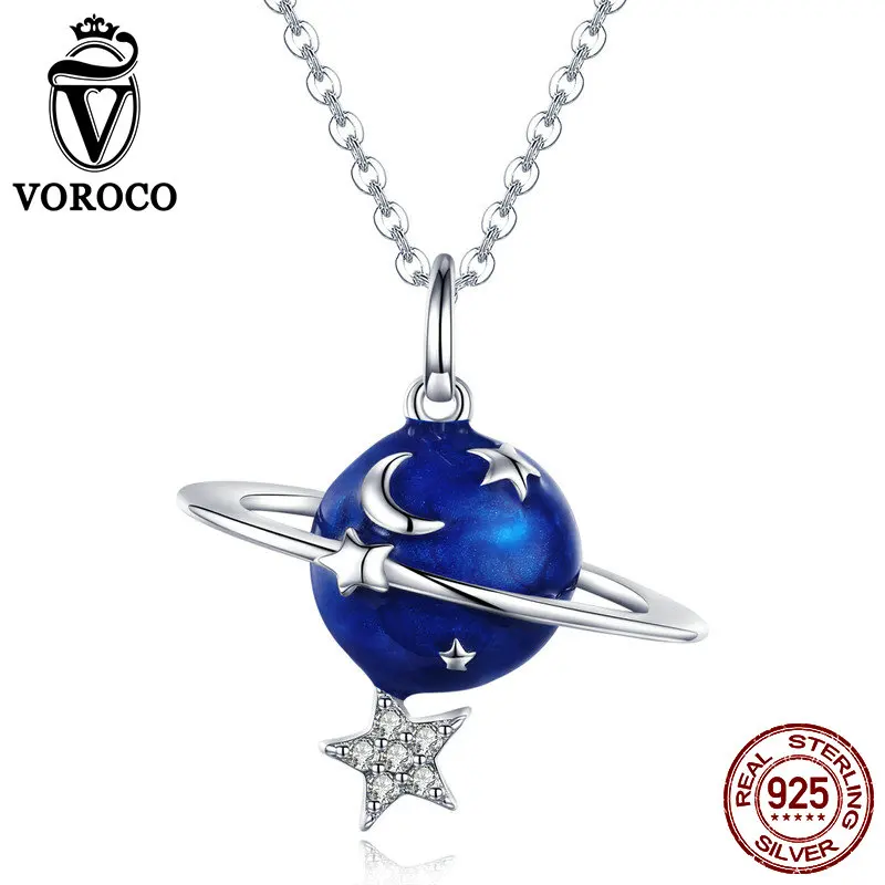 Ожерелье VOROCO с планетой из стерлингового серебра 925 пробы синяя планета Луна