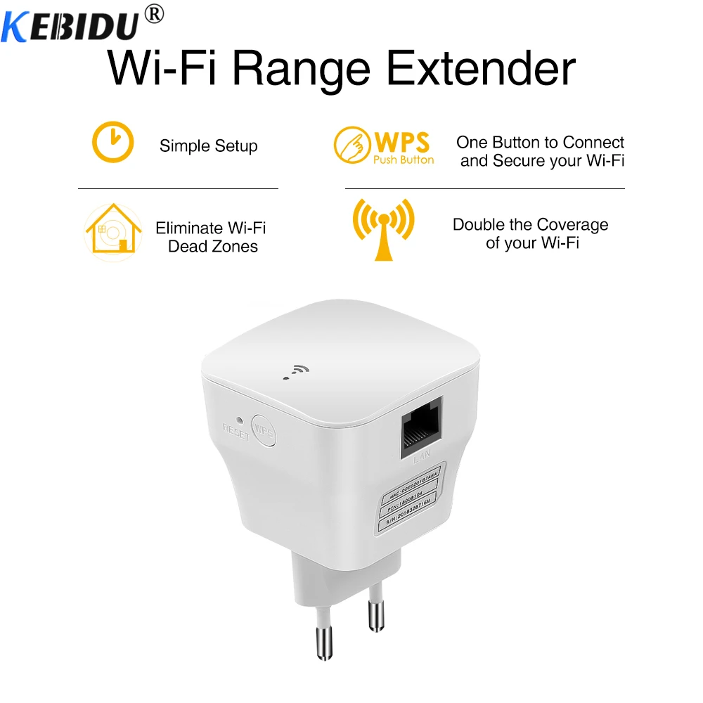 

KEBIDU Wireless Wifi Repeater WiFi Routers 300Mbps Range Expander 2.4G Signal Booster Extender WIFI with AP WPS Encryption