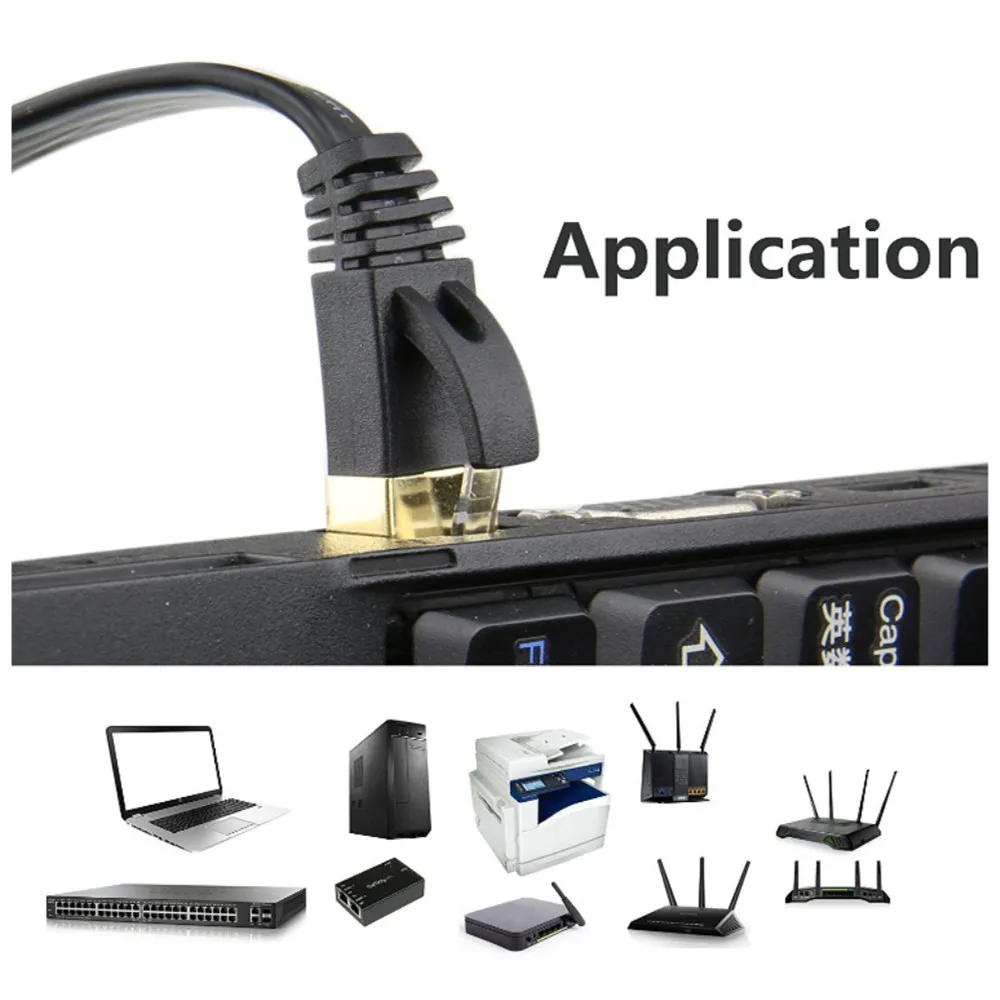 Плоский сетевой Ethernet кабель Lan Cat7 черные сетевые кабели UTP RJ45 20 м 15 10 5 3 2 1