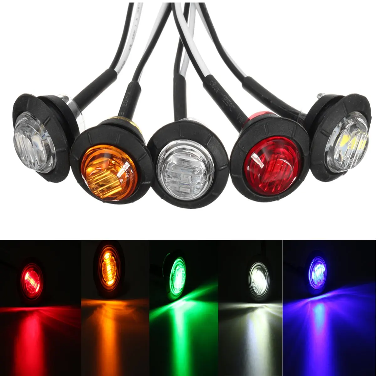 

5 Colors 12V 1" Universal Car Truck Trailer Mini Small Round LED Bullet Button Side Marker Lights Signal Lamp Waterproof