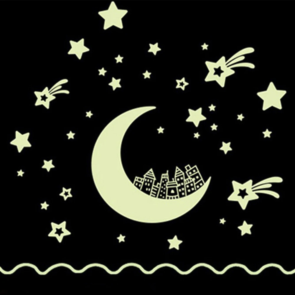 Star moon fluorescent wall sticker bedroom home decal decoration | Дом и сад