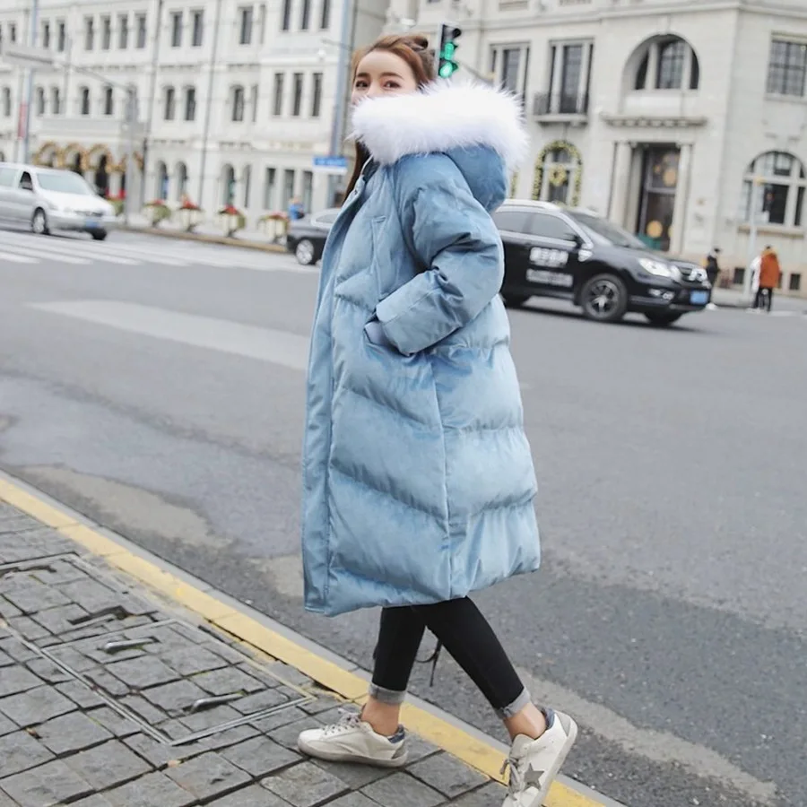 

2019 Sale Solid Real Time Korea Chic Heavy Seta Lead Cotton Woman Long Overknee Cotton-padded Jacket Bread Serve Loose Coat