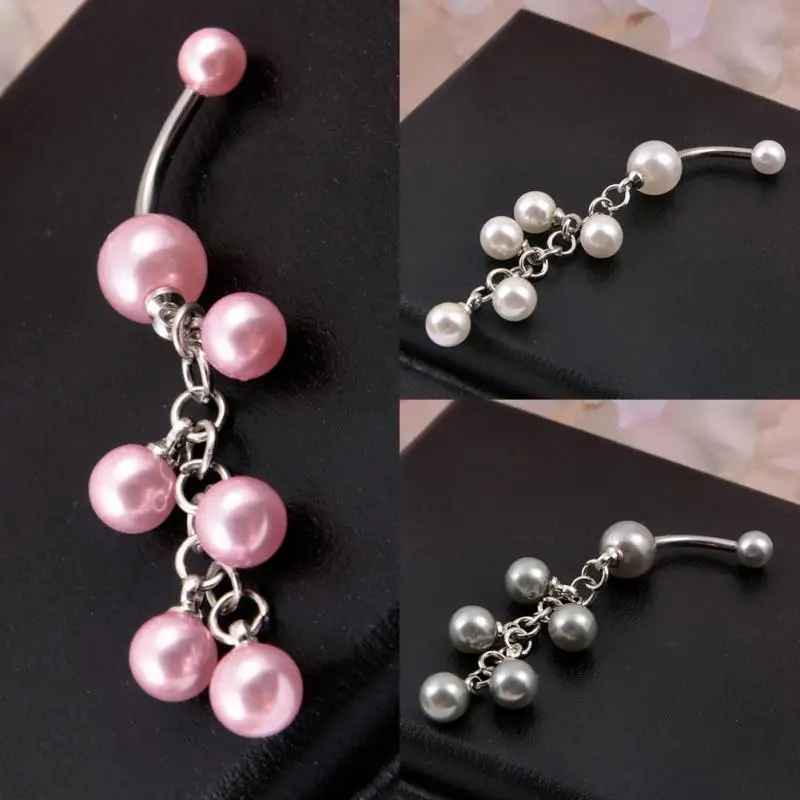 Горячая 316L хирургическая сталь длинный искусственный жемчуг кисточки пупка