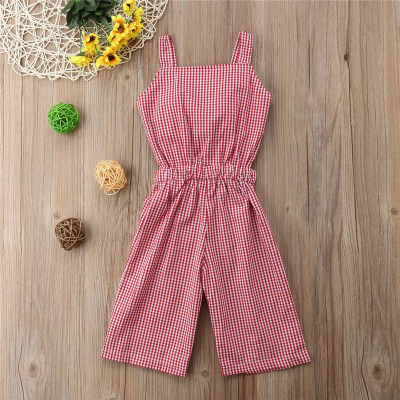 

Toddler Girls Summer Sleeveless Plaid Rompers Jumpsuit Little Kids Girl Clothes Harem Pants