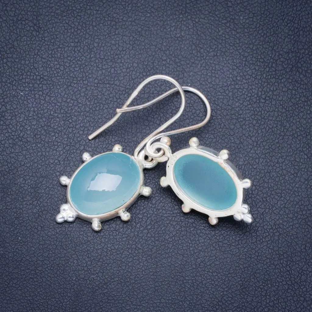 

Natural Chalcedony Handmade Unique 925 Sterling Silver Earrings 1.5" A0718