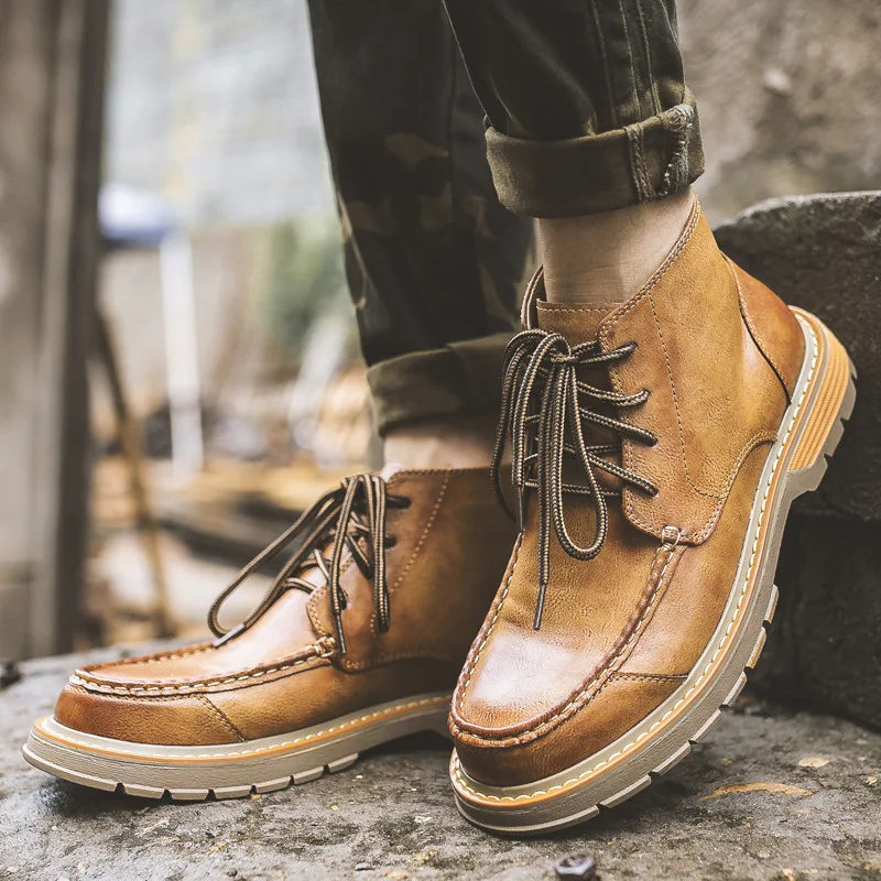 Модные мужские ботинки Челси для отдыха зимние винтажные мотоботы с круглым