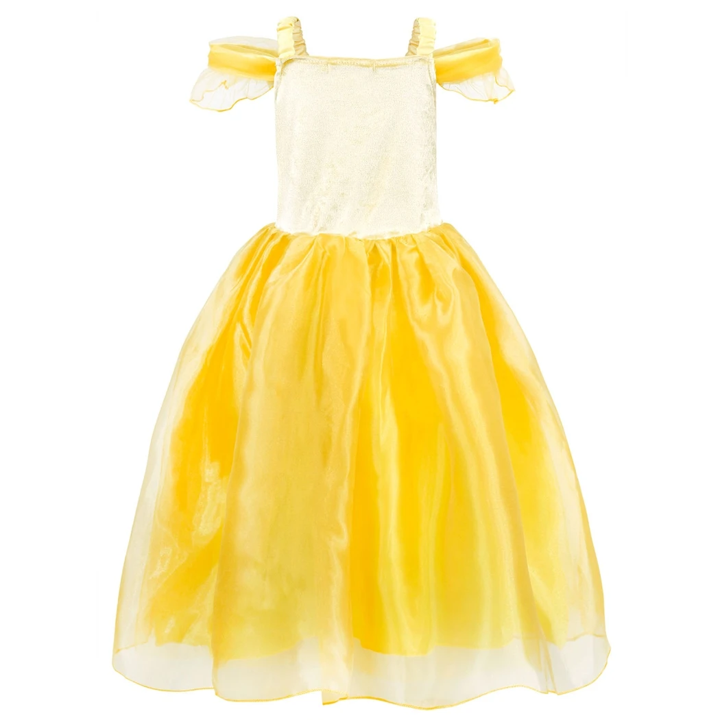 AmzBarley Princess Belle Dress Off Shoulder Layered Cosplay Costume Up For Little Girl Wedding Costumes Party Ball Gown | Детская одежда