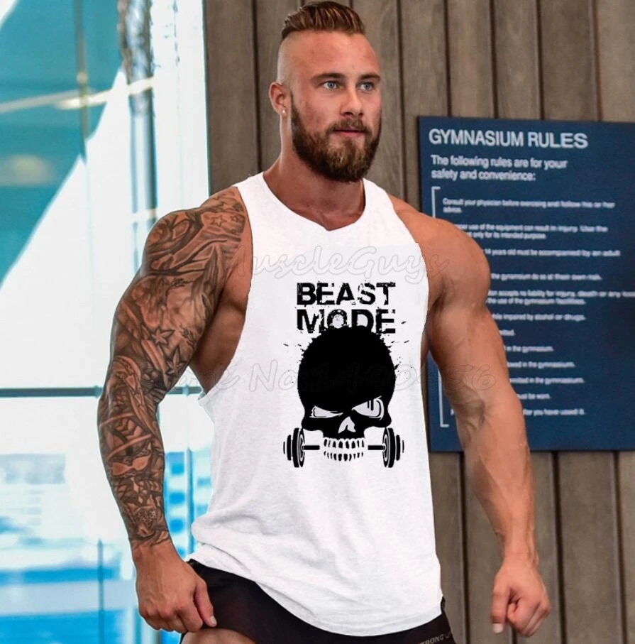New Skull Beast Gyms vest summer undershirt spaghetti strap slim short sleeve fitness gym athletic sport tops | Мужская одежда
