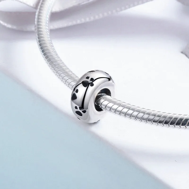 MOWIMO 925 пробы Серебряная лапа собака бусина отпечаток ноги Шарм Подходит Pandora браслет кулон ювелирные аксессуары BKC594