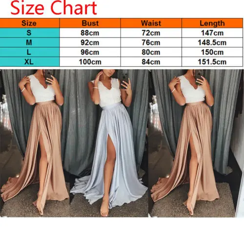 Women Lady Hight Split Maxi Dress Pleated Beach Long Casual Party Lace Splicing Sleeveless V Neck Sundress | Женская одежда