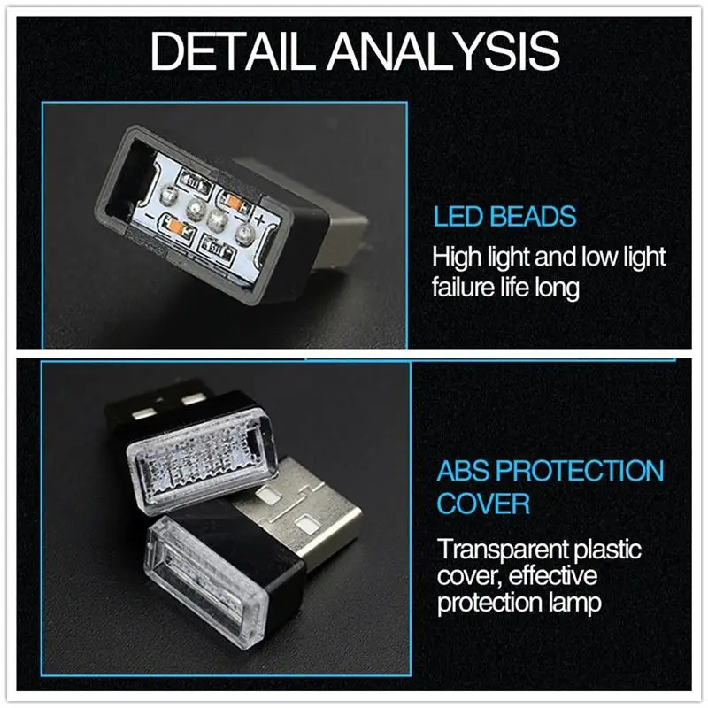 4 шт. автомобиля светодио дный USB LED атмосфера огни декоративная лампа Аварийное