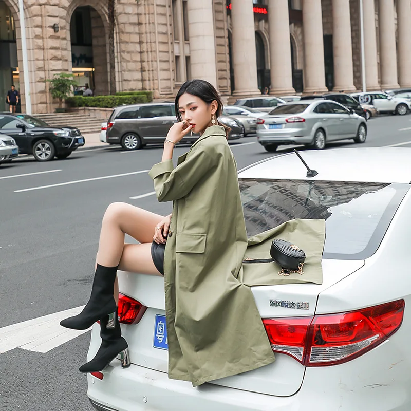 Windreama Fashion New Women Trench Coat Korean Style Long Girl Loose Over Knee abrigo mujer clothes overcoat | Женская одежда