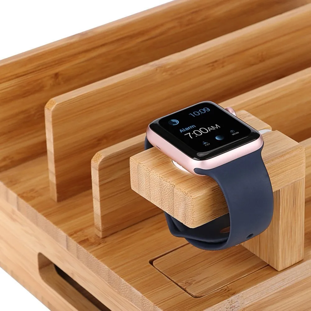 bamboo wooden charging dock station mobile phone stand charger holder storage table for phone x 8 7 plus 6 6s plus 5s for watch free global shipping