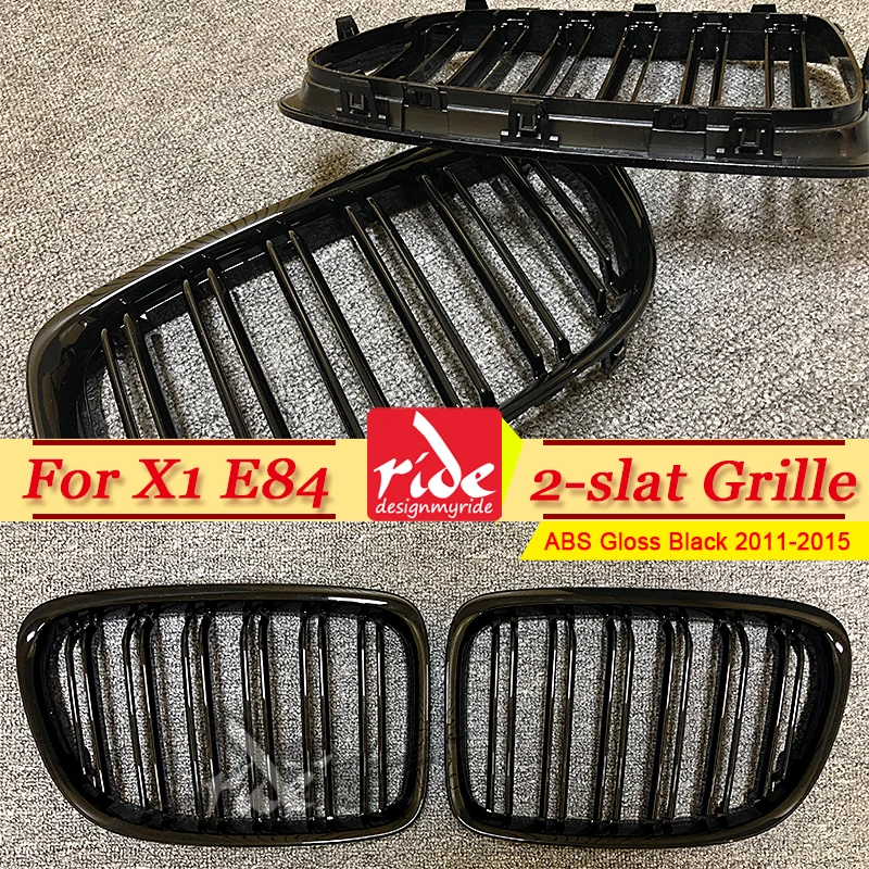 Решетка переднего бампера ABS с блестящим черным покрытием для серии X1 E84, 1 пара, двойные полосы решетки X1 Mesh Griis Kidney 2011-2015.