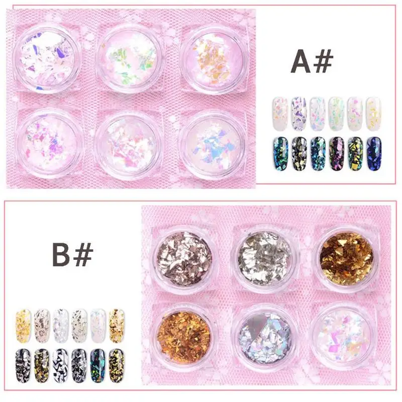 6 бутылок/12 коробок градиентные чешуйчатые Блестки для ногтей шестигранные