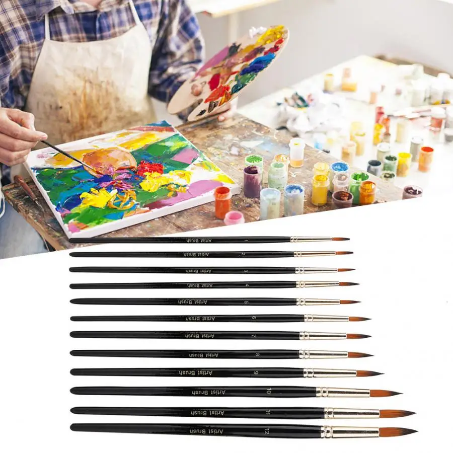 Новинка 12 шт. нейлоновые кисти для искусственных искусств рисования с круглым