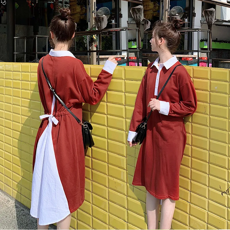 Женское платье-двойка LANMREM весеннее Повседневное платье с отложным воротником и