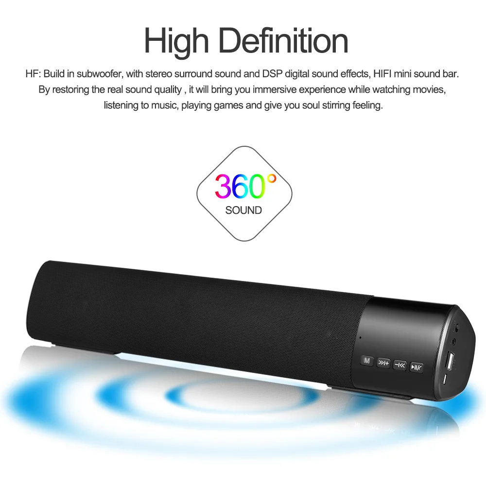 Беспроводной Bluetooth динамик портативный стерео музыкальный плеер BT Саундбар FM