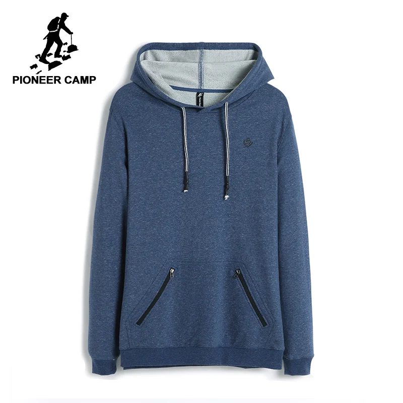 Мужской однотонный спортивный костюм Pioneer Camp темно синий с капюшоном|Мужские