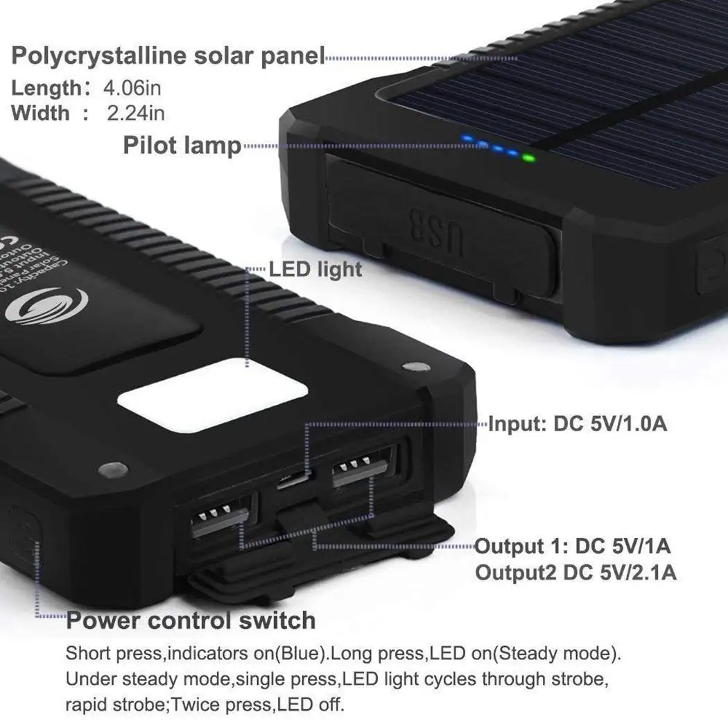 Портативный водостойкий двойной USB светодиодный внешний аккумулятор 3000 мАч 6000 2